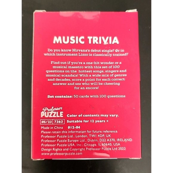 Music Trivia Quiz Compact Card Game 100 Questions by Professor Puzzle NEW in Box - Picture 2 of 5